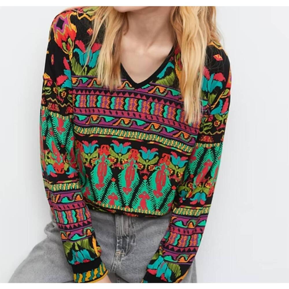 NEW ALDO MARTINS v-neck ingrid top in black multi